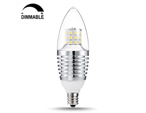 SWEETY STYLE 7 Watt Daylight Dimmable Pure white 6000K B35 E12 Base LED Candelabra Bulb,65-70W Incandescent Bulb Equivalent,LED Chandelier Bulb 680 Lm, Torpedo Shape LED Bulb for Home Lighting